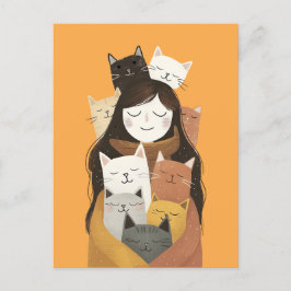 Crazy Cat Lady Illustration Niedlich & Quirky Postkarte