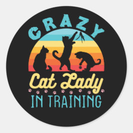 Crazy Cat Lady im Training Runder Aufkleber