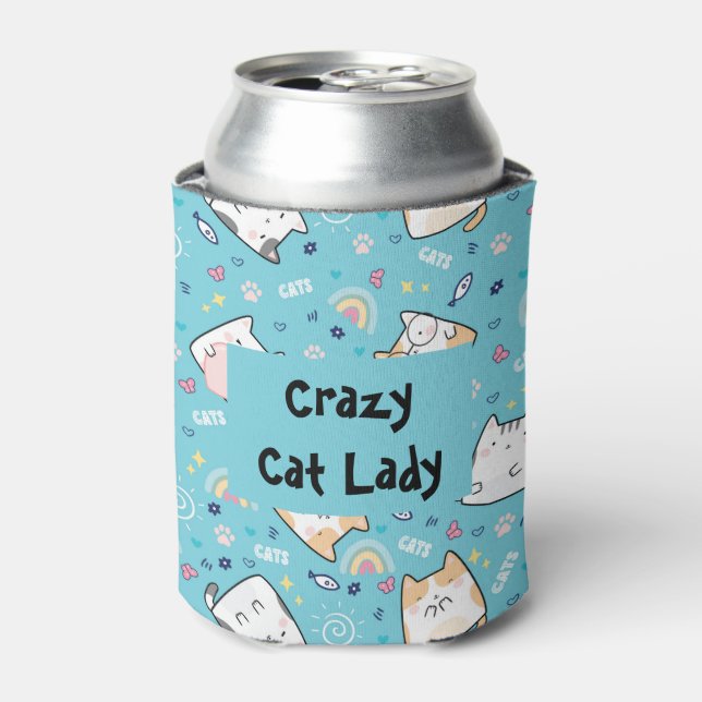 Crazy Cat Lady Niedlich Kitty Cats Whimsical Muste Dosenkühler (Kanne Vorderseite)