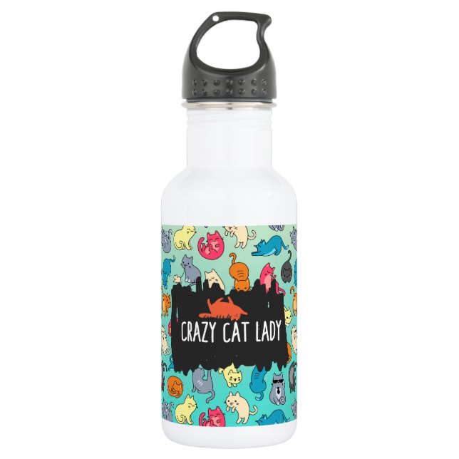 Crazy Cat Lady Niedlich und spielerisch Cat Patter Edelstahlflasche (Vorderseite)