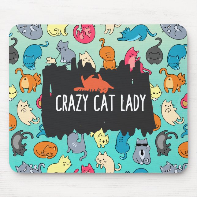 Crazy Cat Lady Niedlich und spielerisch Cat Patter Mousepad (Vorne)