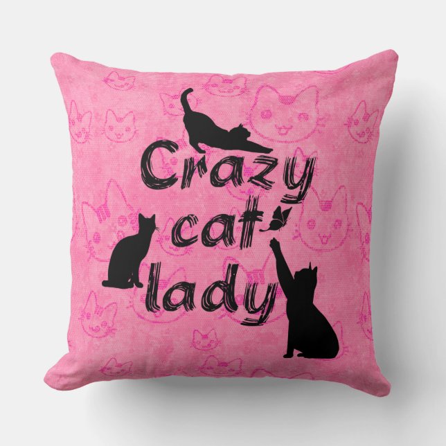 Crazy Cat Lady niedliche kleine Kätzchen Muster in Kissen (Vorderseite)