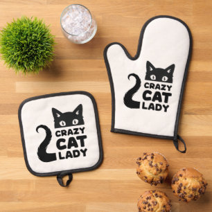 Crazy Cat Lady Oven Mitt & Pot Holders Ofenhandschuh & Topflappen-Set