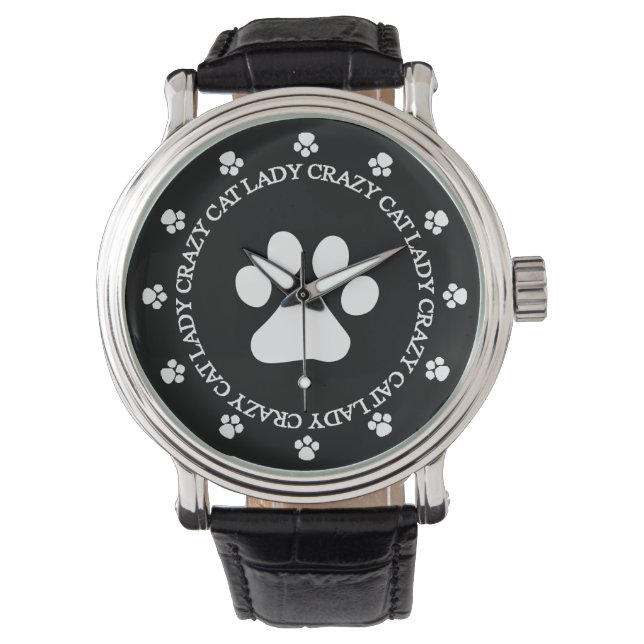 Crazy Cat Lady Paw Print Armbanduhr (Vorderseite)