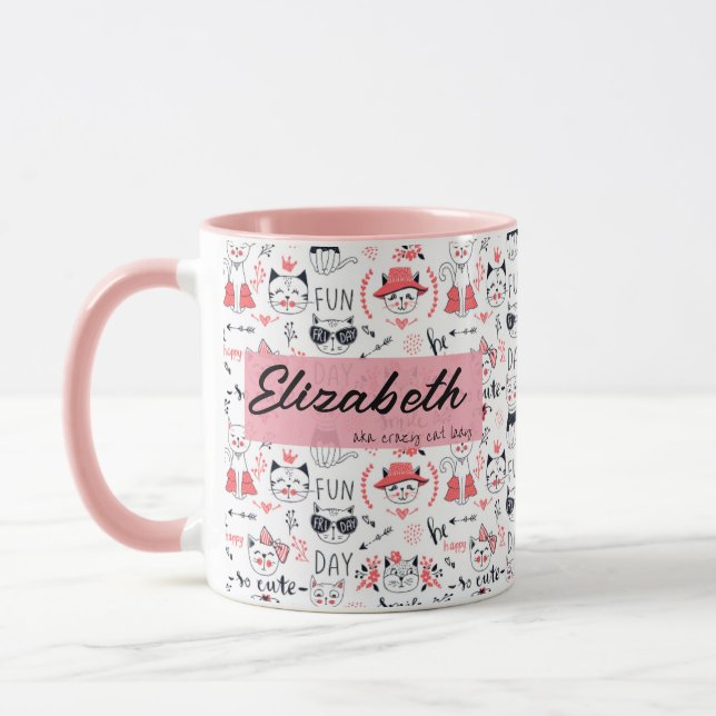 Crazy Cat Lady Personalisierter Name Katze Tasse G (Links)