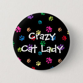 Crazy Cat Lady Rainbow Painted Paws Button