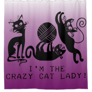 Crazy Cat Lady Schwarze Katzen mit Garn Duschvorhang