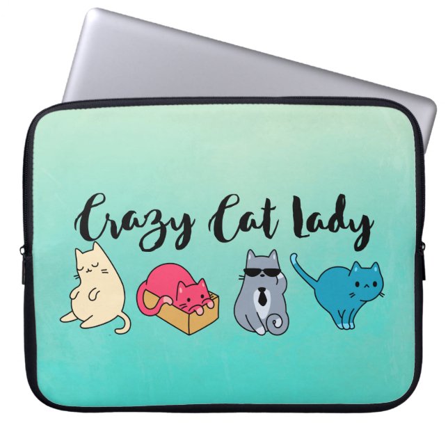 Crazy Cat Lady und 4 Niedliche Katzen Laptopschutzhülle (Vorderseite)