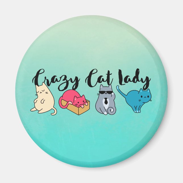 Crazy Cat Lady und 4 Niedliche Katzen Magnet (Vorne)