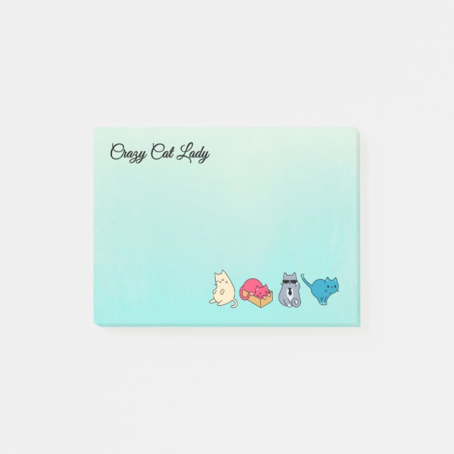 Crazy Cat Lady und 4 Niedliche Katzen Post-it Klebezettel (Vorderseite)
