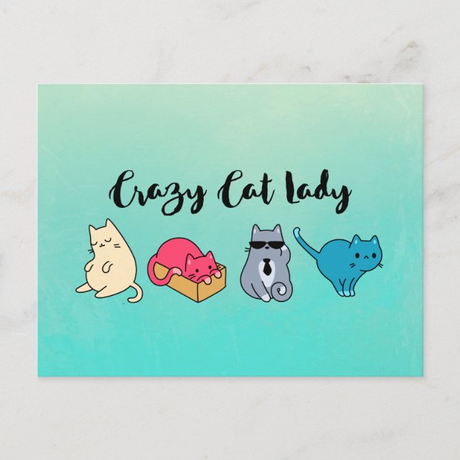 Crazy Cat Lady und 4 Niedliche Katzen Postkarte (Vorderseite)