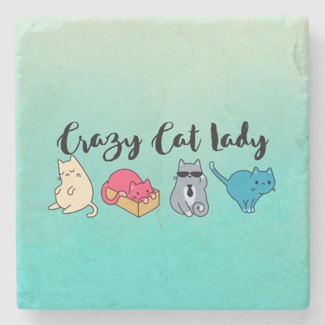 Crazy Cat Lady und 4 Niedliche Katzen Steinuntersetzer (Vorderseite)