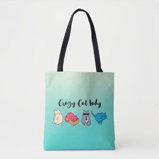 Crazy Cat Lady und 4 Niedliche Katzen Tasche (Vorderseite)
