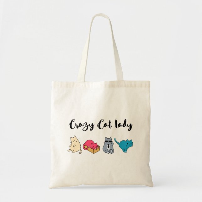 Crazy Cat Lady und 4 Niedliche Katzen Tragetasche (Vorne)