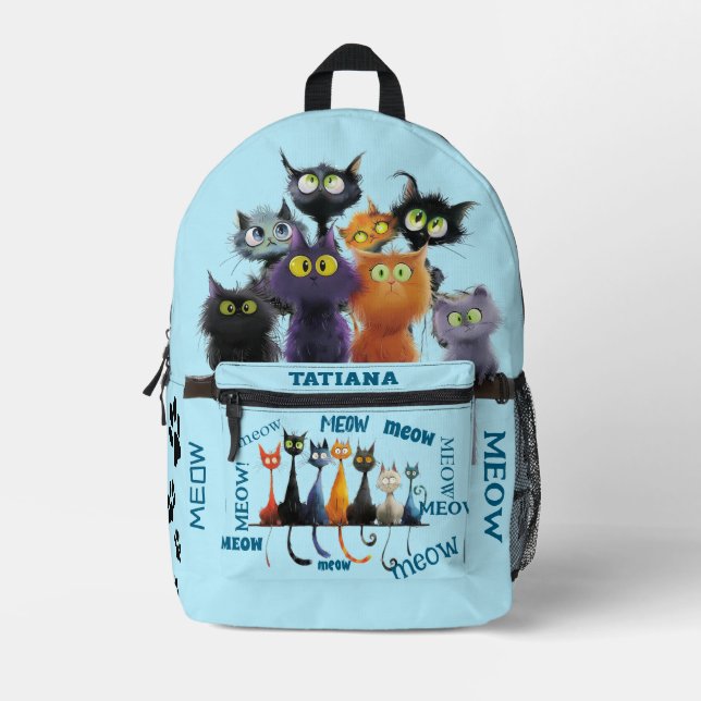 Crazy Cat Person Personalisiert Bedruckter Rucksack (Vorderseite)
