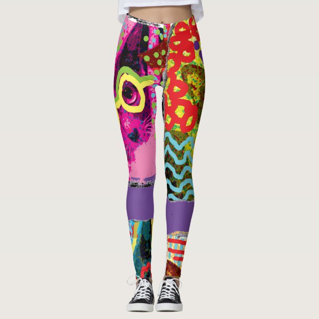 Crazy Cat Pop Art Leggings (Vorderseite)