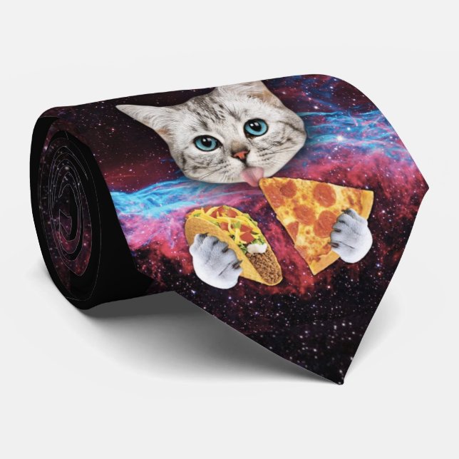 Crazy Cat Taco Pizza Cravate spatiale (Roulé)
