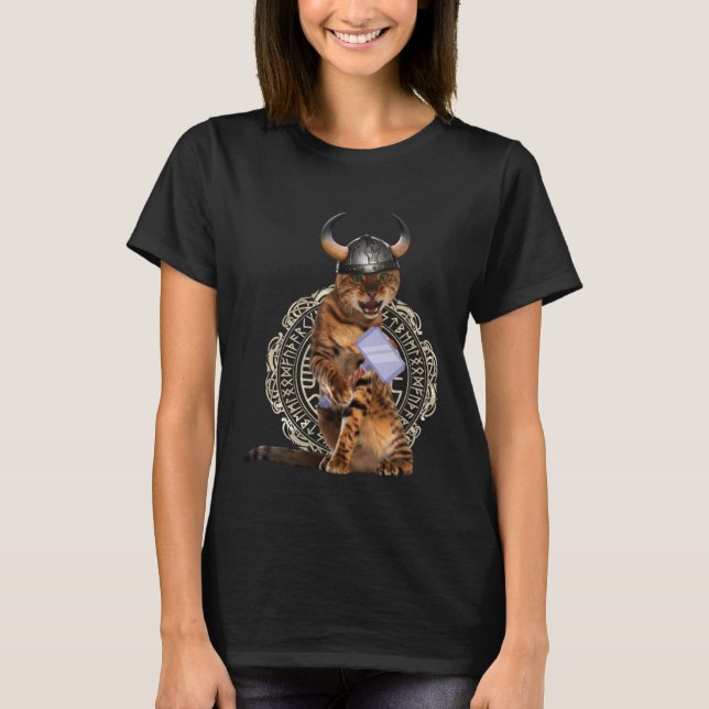 Crazy Cat Viking Thor Cat With Hammer  1 T-Shirt (Vorderseite)