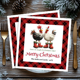 Crazy Christmas chickens napkin editable name set Serviette