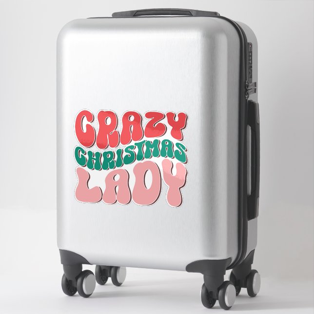 Crazy Christmas Lady Retro Holiday Funny Festival Aufkleber (Koffer)