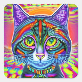 Crazy Coole Mit Augen mystische farbige Katze Quadratischer Aufkleber
