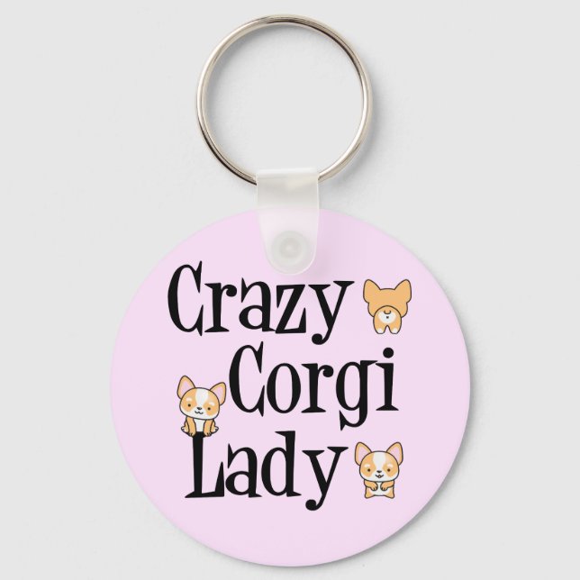 Crazy Corgi Lady Schlüsselanhänger (Vorderseite)