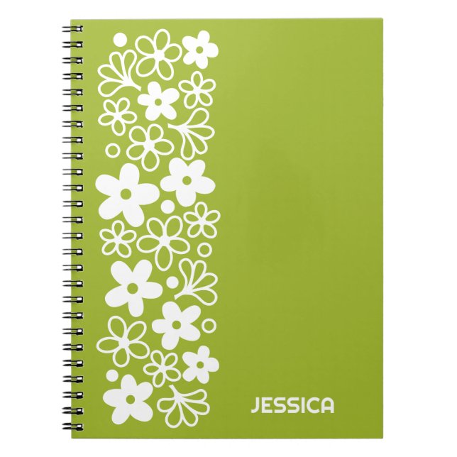 Crazy Daisy Muster in Spring Green mit Name Notizblock (Vorderseite)