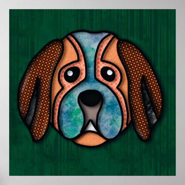 Crazy dog face mit bunten, abstrakten Mustern Poster (Vorne)