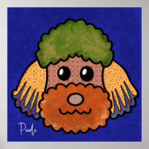 Crazy dog Poodle Gesichtsausdruck mit abstrakten M Poster
