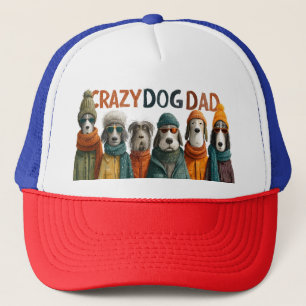 "Crazy Dog Vater" mit Hunden in Winterkleidung Truckerkappe