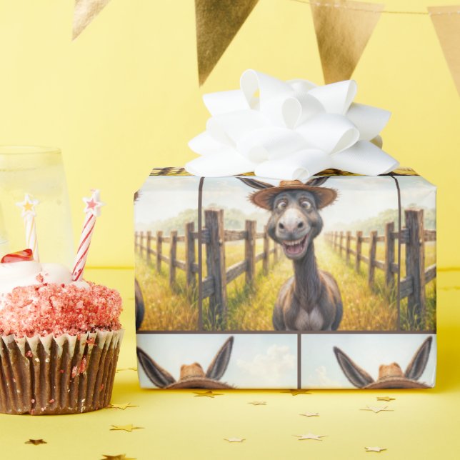 Crazy Donkey trägt einen Strohhut Geschenkpapier (Geburtstagsparty)