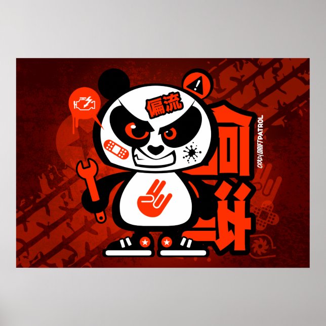 Crazy Drift Patrol - Aggressive Panda (red) Poster (Vorne)