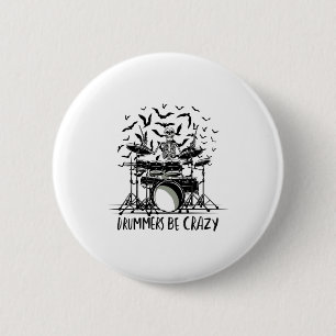 Crazy Drummer Skeleton Design Button