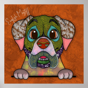 Crazy English Mastiff Hund gesichtsbemalt Poster