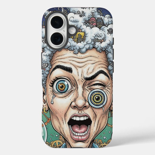 Crazy Expression Karikatur Telefon Case-Unique Art iPhone 16 Hülle (Rückseite)