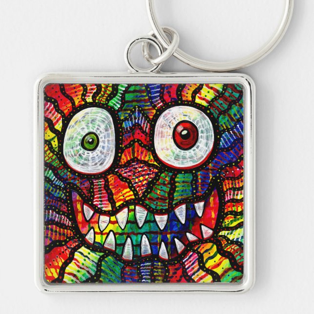Crazy Eyes Rainbow Monster Lächeln Schlüsselanhänger (Vorne)