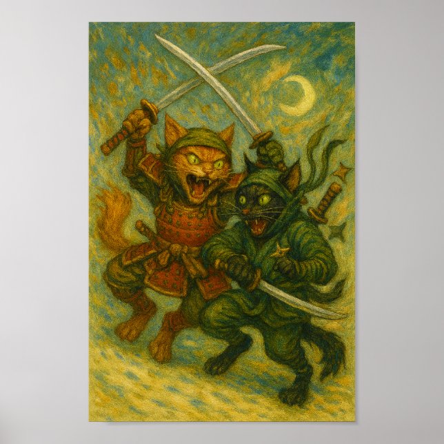Crazy fighting ninja cats poster (Vorne)