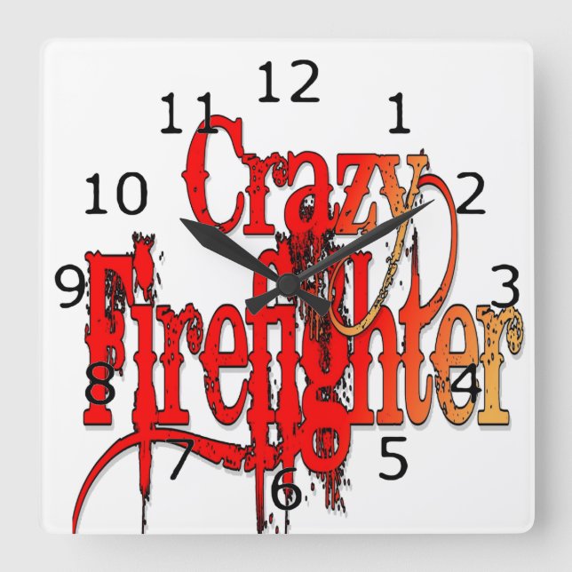 Crazy Firefighter Quadratische Wanduhr (Vorderseite)