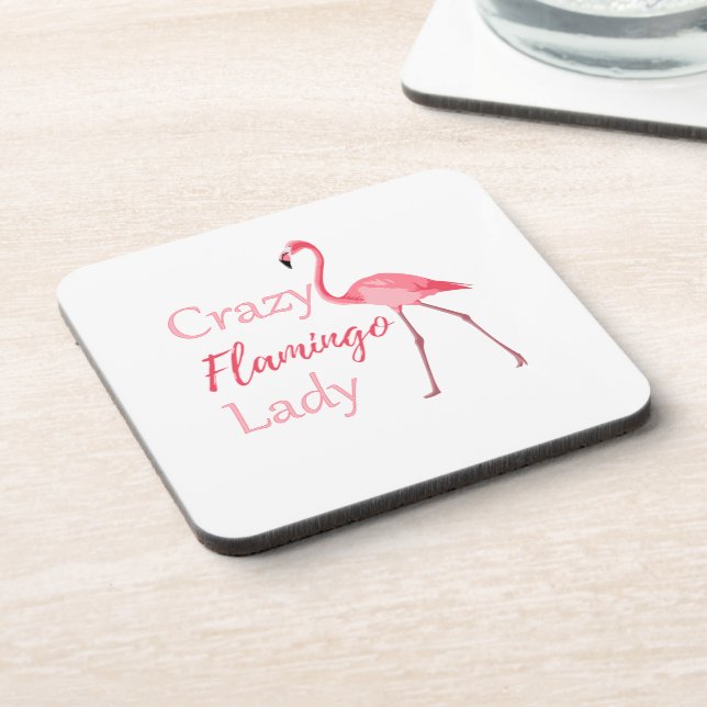 Crazy Flamingo Lady Funny Flamingo Untersetzer (Linke Seite)