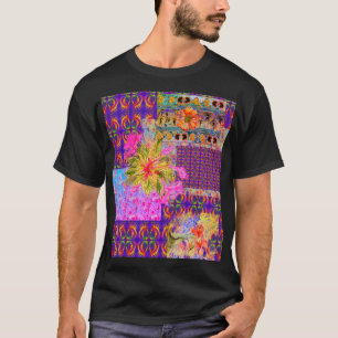Crazy Floral Patchwork farbenfrohe Lila Komplettl T-Shirt