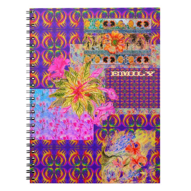 Crazy Floral Patchwork Lila Notizblock (Vorderseite)