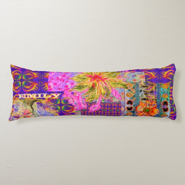 Crazy Floral Patchwork Lila Seitenschläferkissen (Vorderseite)
