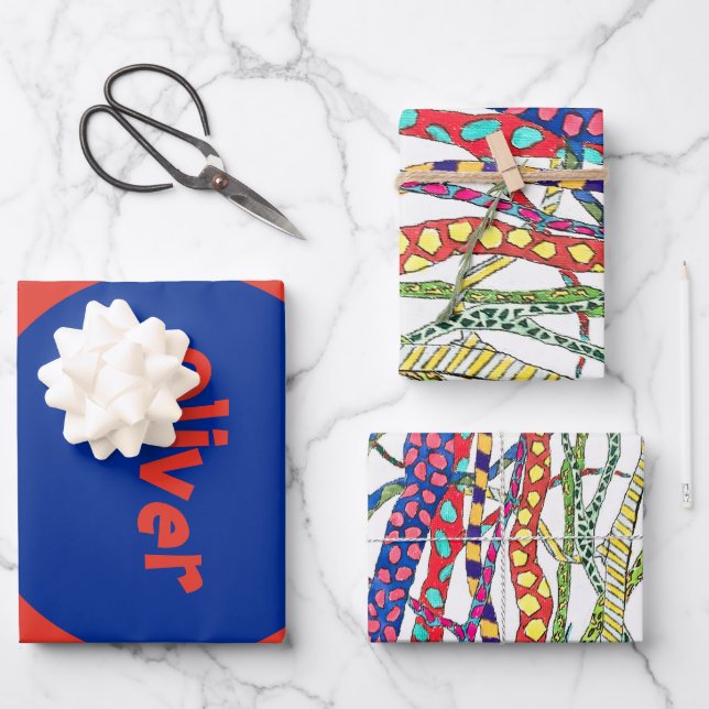 Crazy Forest bunt Spaß glücklich genannt Geschenkpapier Set (Vorderseite)
