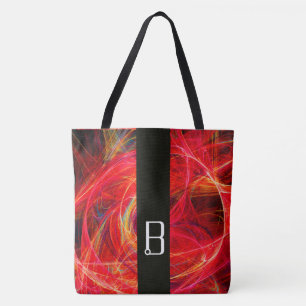 CRAZY FOTON BLACK STRIPE MONOGRAMM Rote Fraktal Tasche
