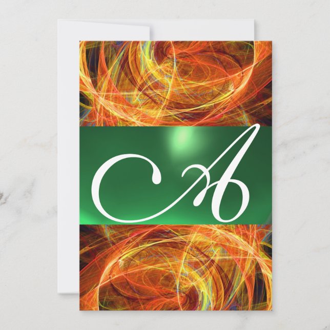 CRAZY FOTON MONOGRAM Gelb Smaragdgrün Einladung (Vorderseite)