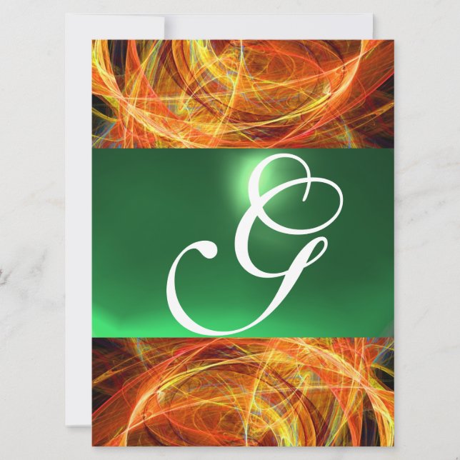 CRAZY FOTON MONOGRAM Gelb Smaragdgrün Einladung (Vorderseite)