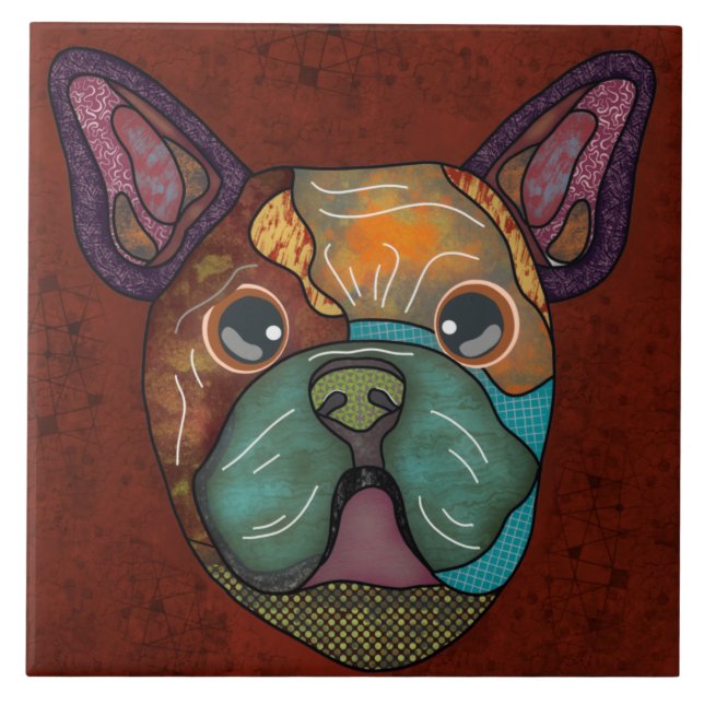 Crazy French Bulldog hässlich Gesicht Keramik Tile Fliese (Vorderseite)