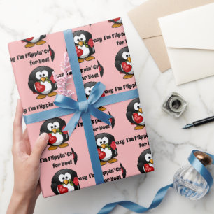 Crazy für Sie Niedlich Valentinstag Liebe Pinguin Geschenkpapier