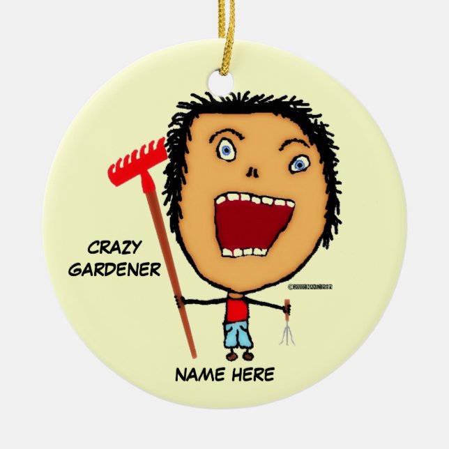 Crazy Gardener Cartoon Keramikornament (Vorne)