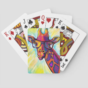 Crazy Giraffe Man spielt Karten Spielkarten